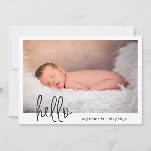 Hello Simple Baby Photo Modern Birth Announcement