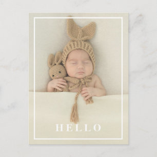 Hello Simple Baby Photo Modern Birth Announcement Postcard