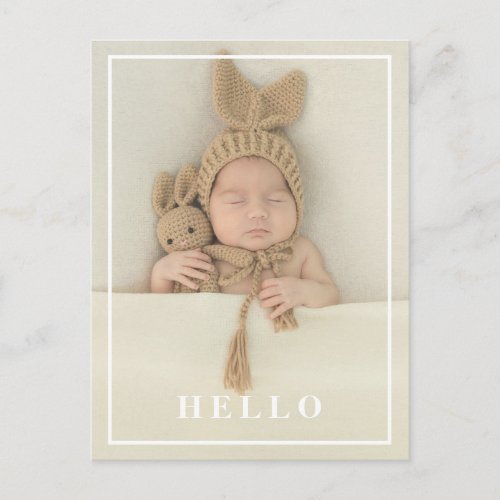 Hello Simple Baby Photo Modern Birth Announcement Postcard