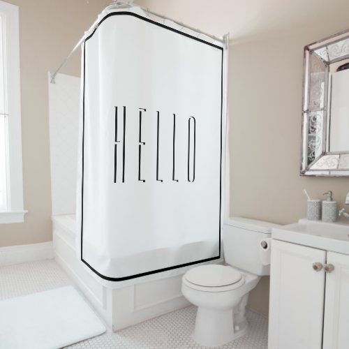 Hello Simple Bold Black White Modern Typography Shower Curtain