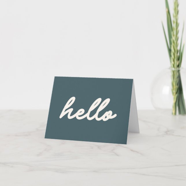 Hello | Simple Cute Calligraphy Teal Green Note Card (Front)