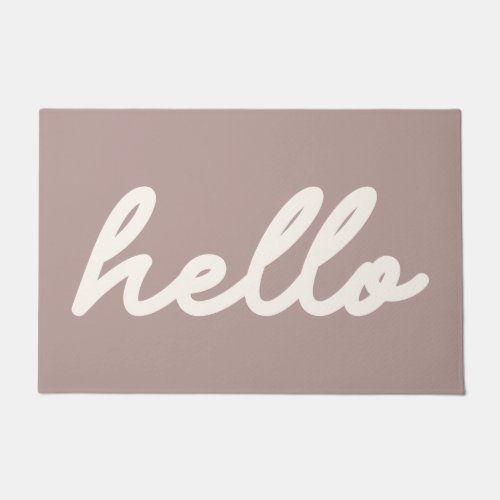 Hello Simple Minimalist Script Lettering Mauve Doormat