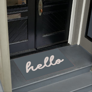 Hello Simple Minimalist Script Lettering Teal Doormat