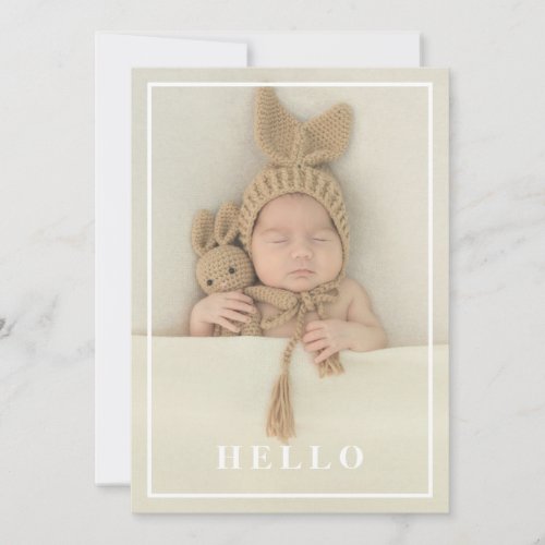 Hello Simple Modern Baby Photo Birth Announcement
