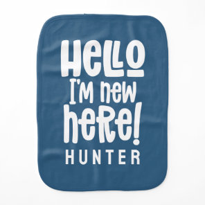 Hello, simple modern minimal birth gift baby blue burp cloth