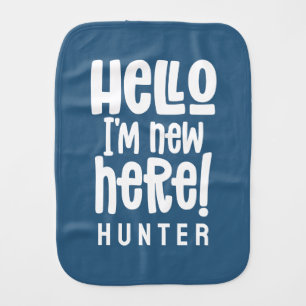 Hello, simple modern minimal birth gift baby blue burp cloth