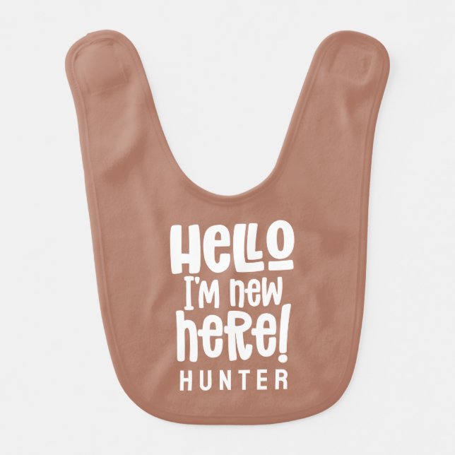 Hello, simple modern minimal gift terracotta baby bib (Front)