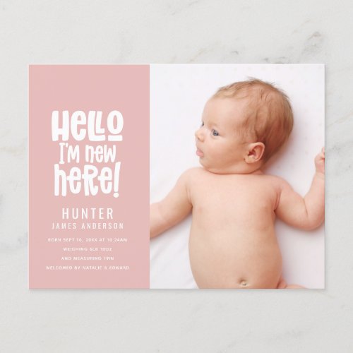 Hello simple modern minimal photo birth holiday postcard