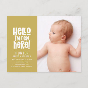 Hello, simple modern minimal photo birth holiday postcard