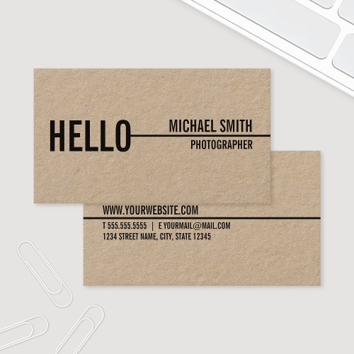 Hello Simple Modern Minimalist Kraft Paper Business Card