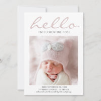 Hello Simple Modern Photo Birth Announcement