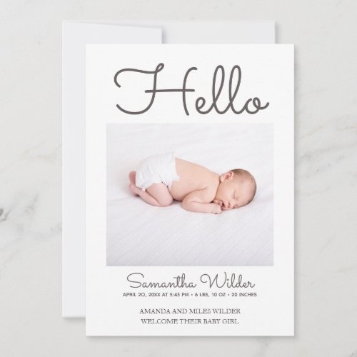 Hello Simple Modern Photo Birth Announcement