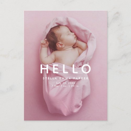 HELLO Simple Photo Overlay Birth Announcement