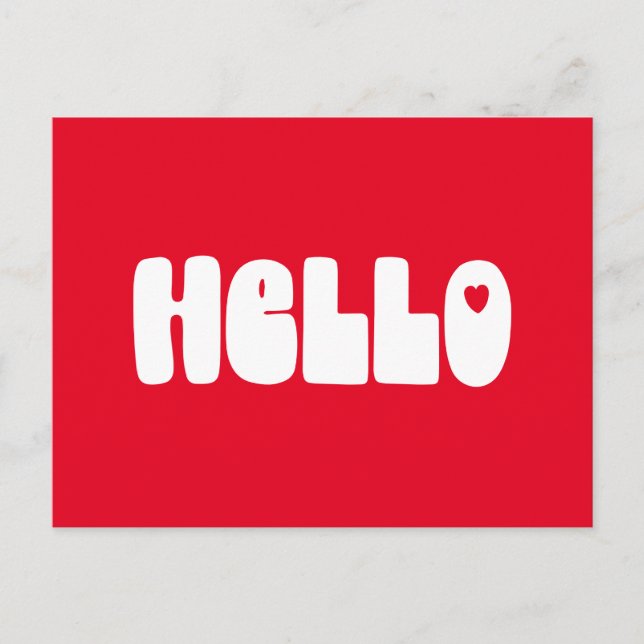 Hello Simple Retro Typography Greeting in Red Postcard (Front)