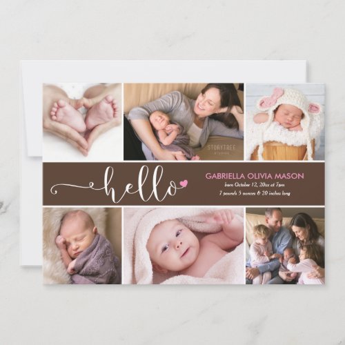 Hello Six Photo Collage Birth Announcement