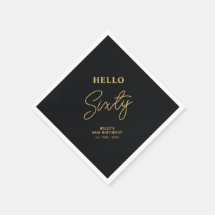 Hello Sixty Black & Gold 60th Birthday Party Napkins