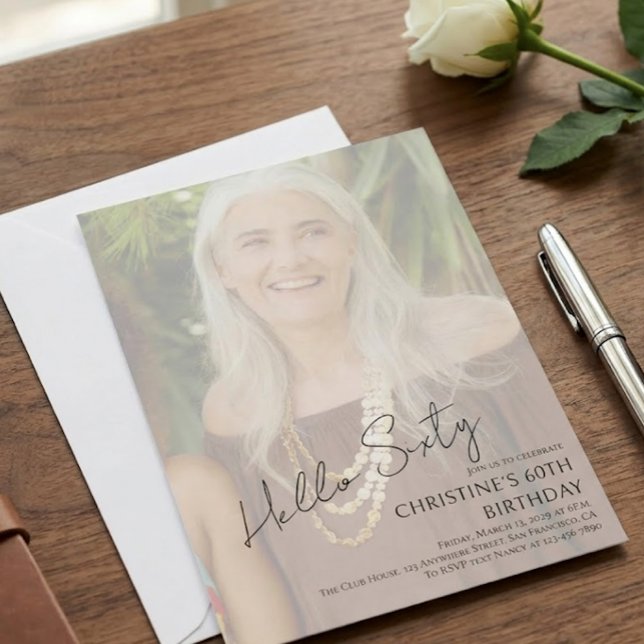Hello Sixty Customizable Milestone Birthday Photo  Invitation (Creator Uploaded)