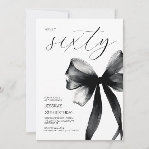 Hello Sixty Elegant Script Bow 60th Birthday Party Invitation