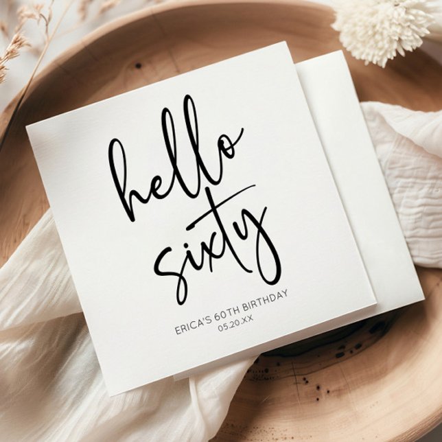 Hello Sixty Minimalist 60th Birthday Party Napkins (Creator Uploaded)