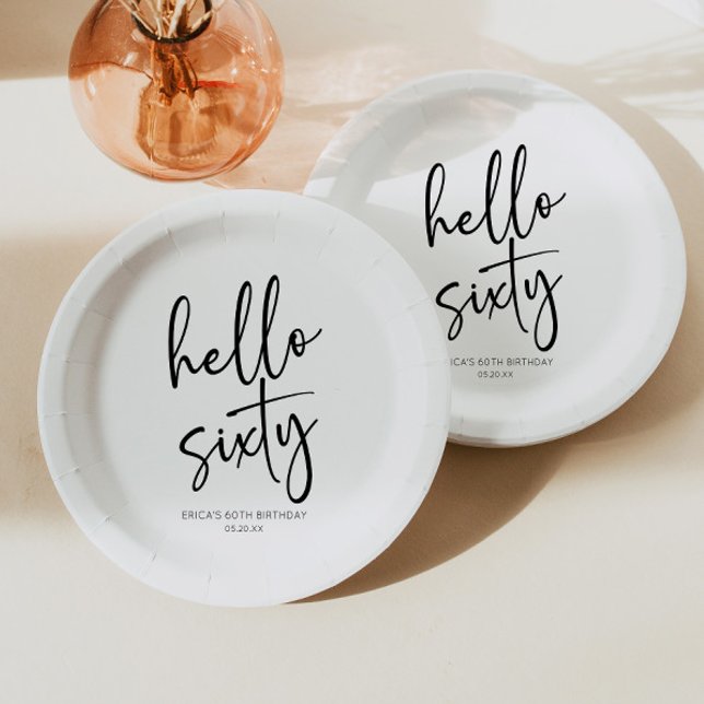 Hello Sixty Minimalist 60th Birthday Party Paper Plates (Creator Uploaded)