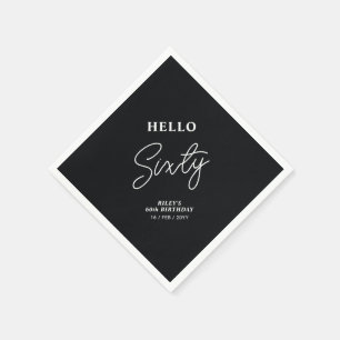 Hello Sixty   Modern Black 60th Birthday Party Napkins