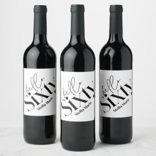 Hello sixty modern minimal elegant 60th birthday wine label