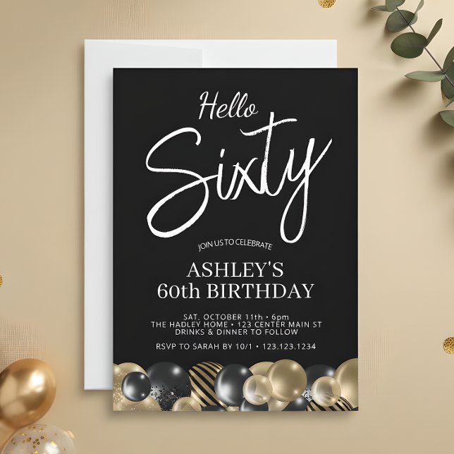 Hello Sixty Modern Script 60th Birthday Invitation (Creator Uploaded)