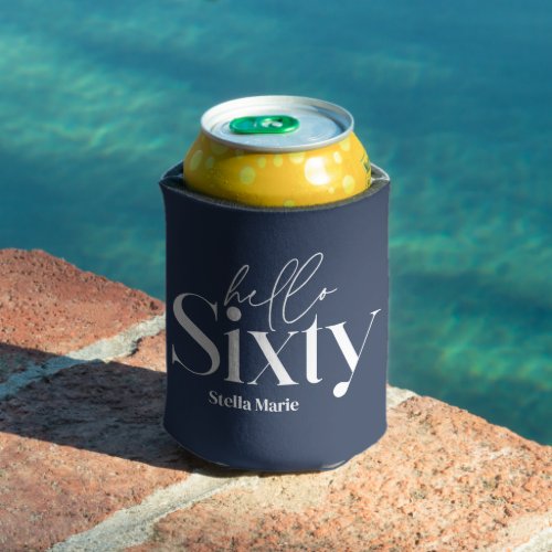 Hello sixty navy blue modern unique typography can cooler
