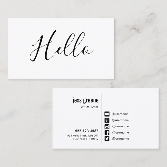 HELLO Social Media Icons Networking  Business Card (Front/Back)