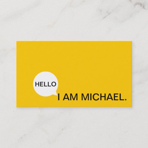 Hello Speech Bubble  Casual Modern Black  Yellow Business Card