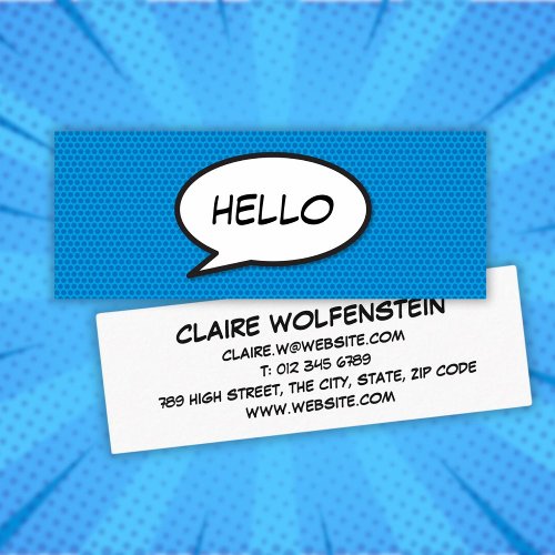 HELLO Speech Bubble Fun Blue Comic Book Mini Business Card