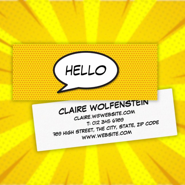 HELLO Speech Bubble Fun Retro Comic Book Mini Business Card (HELLO Speech Bubble Fun Retro Comic Book Mini Business Card)