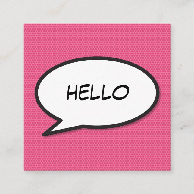 HELLO Speech Bubble Fun Retro Comic Book Square Business Card (Front)