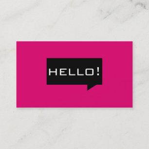 Hello speech bubble pink standard business cards
