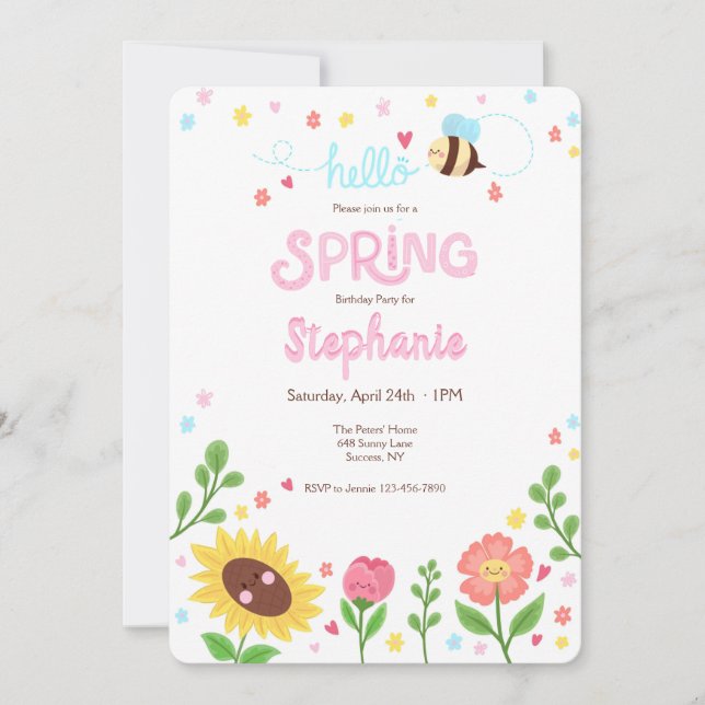 Hello Spring Birthday Party Invitation (Front)