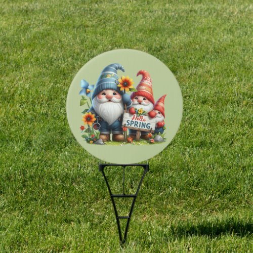 Hello Spring Blue Gnome Family  Sign