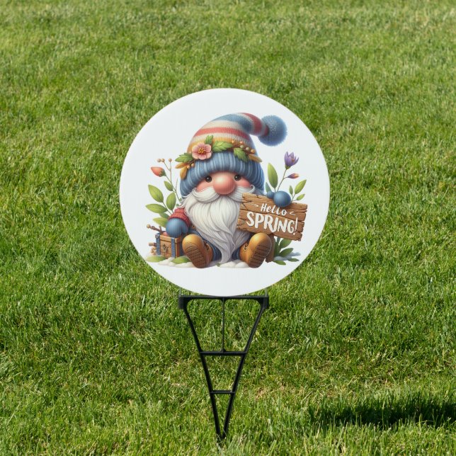 Hello Spring Blue Gnome Sign (Insitu)