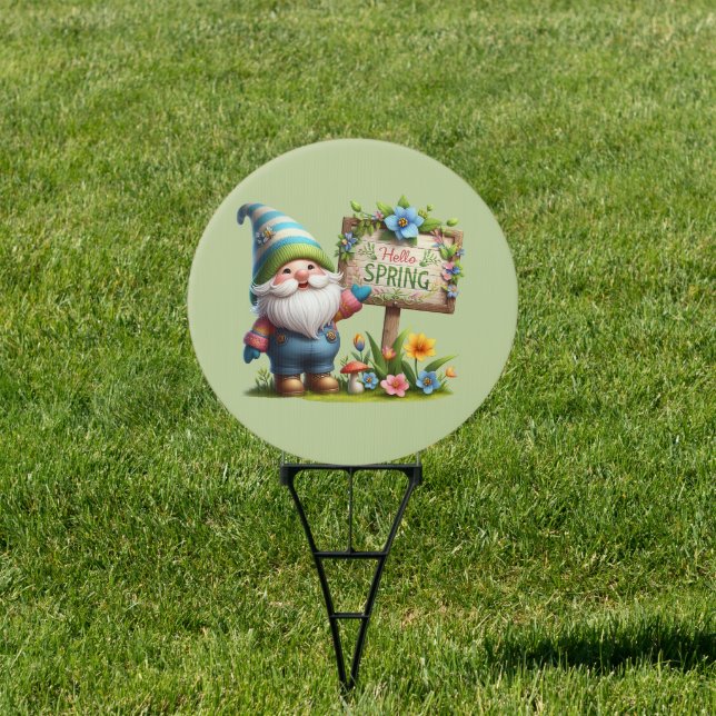 Hello Spring Blue Gnome Sign (Insitu)