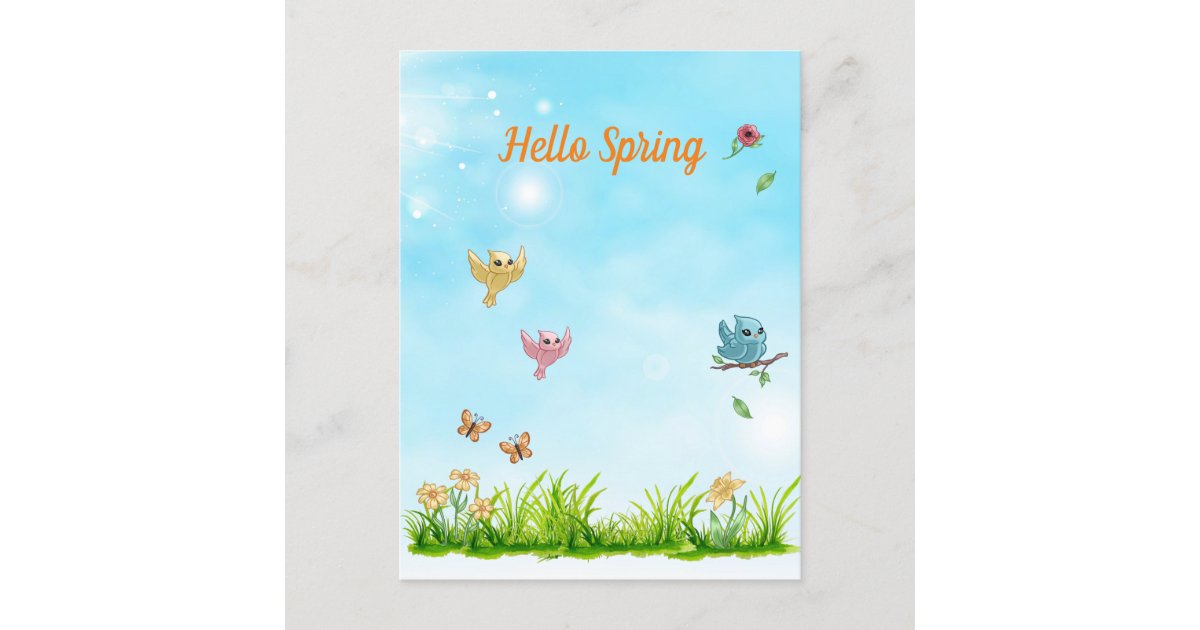 Hello Spring & Blue Sky Postcard | Zazzle