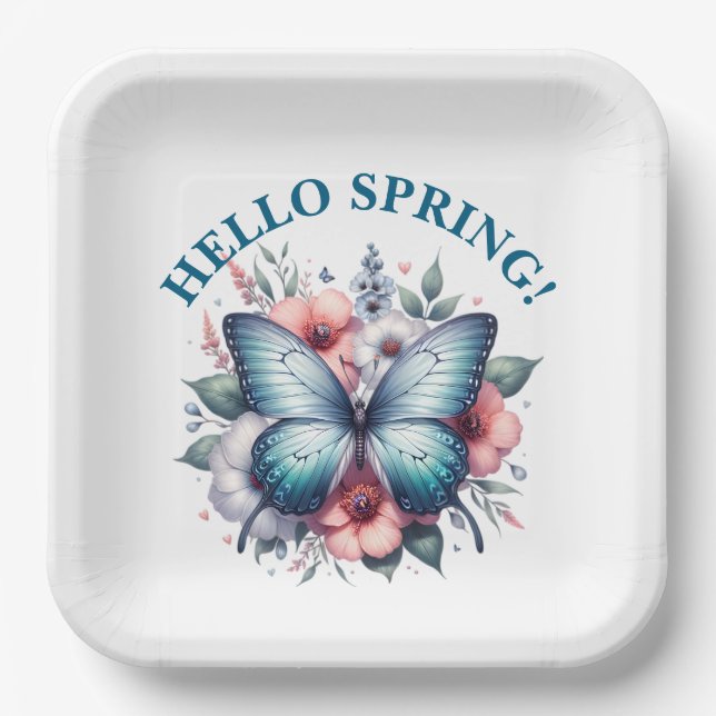 Hello Spring Butterfly-96282 Paper Plates (Front)