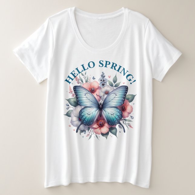 Hello Spring Butterfly-96282 Plus Size T-Shirt (Design Front)