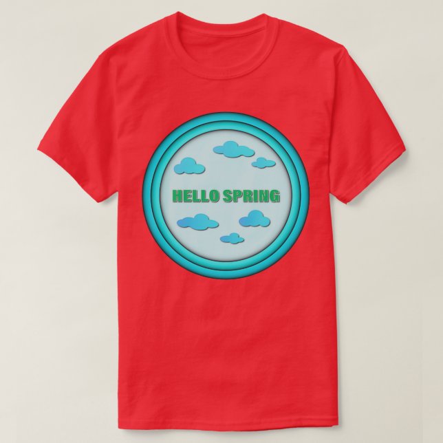 Hello Spring Clouds and inscription on a blue back T-Shirt (Design Front)