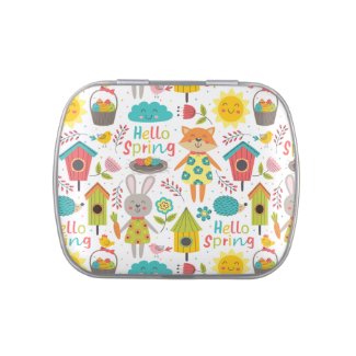 Hello Spring! Cute Colorful Easter Animal Cartoons Candy Tin