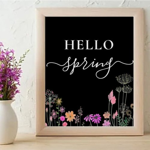 hello spring cute wild flowers floral poster