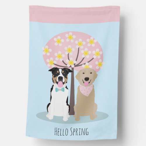 Hello Spring Dogs By Cherry Blossom Tree House Flag