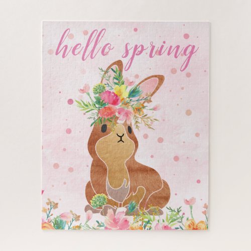 Hello Spring Easter Bunny Flowers Jigsaw Puzzle