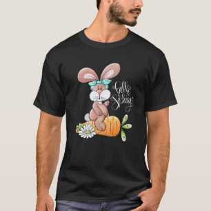 Hello Spring Easter Bunny Rabbit Messy Bun Carrot T-Shirt