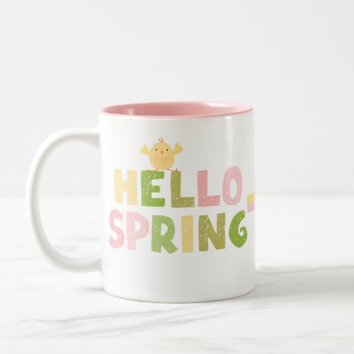 Hello Spring Featuring Cute Baby Chicks Two_Tone Coffee Mug