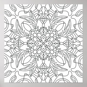 Hello Spring: Floral Abstract Coloring Page Poster