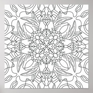 Hello Spring: Floral Abstract Coloring Page Poster